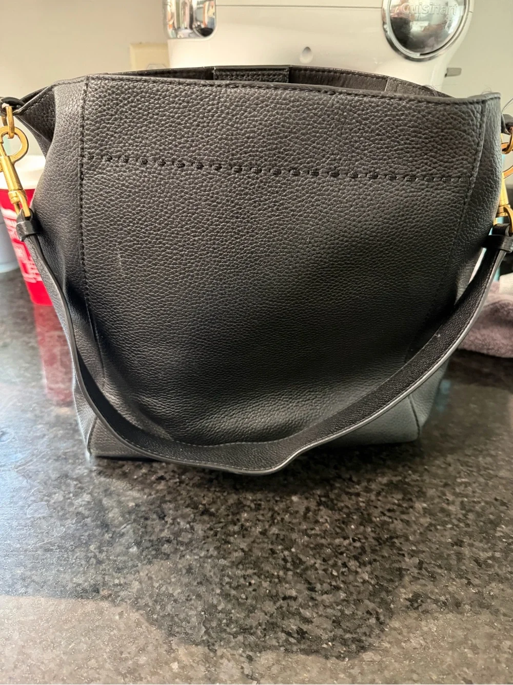 Tory Burch Black Pebbled Leather bucket bag